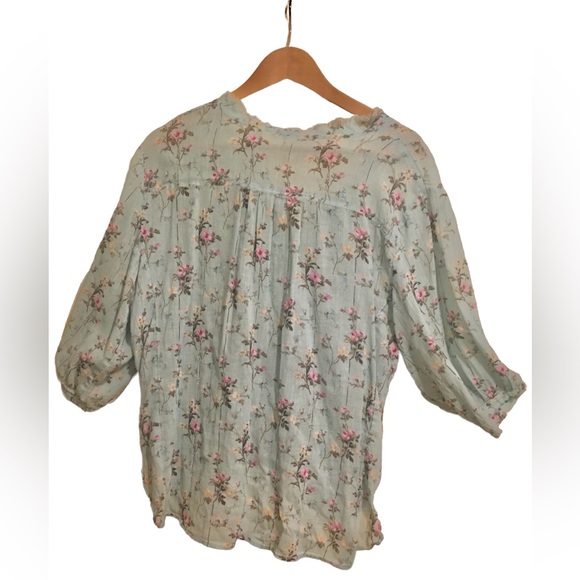 Denim & Supply RL Floral Print Ruffled Fringe edged Tie front blouse L - Picture 2 of 8